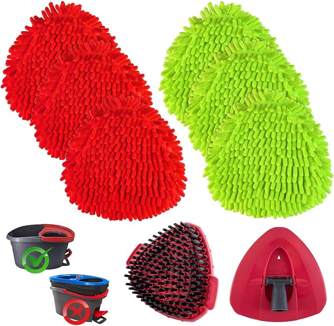 6 Pack Mop Heads Replacements for Ocedar, Replace Head for o Cedar Easywring 1 Tank, Spin Mop Replacement Head, 1 Pack Scrubber Head and 1 Mop Base