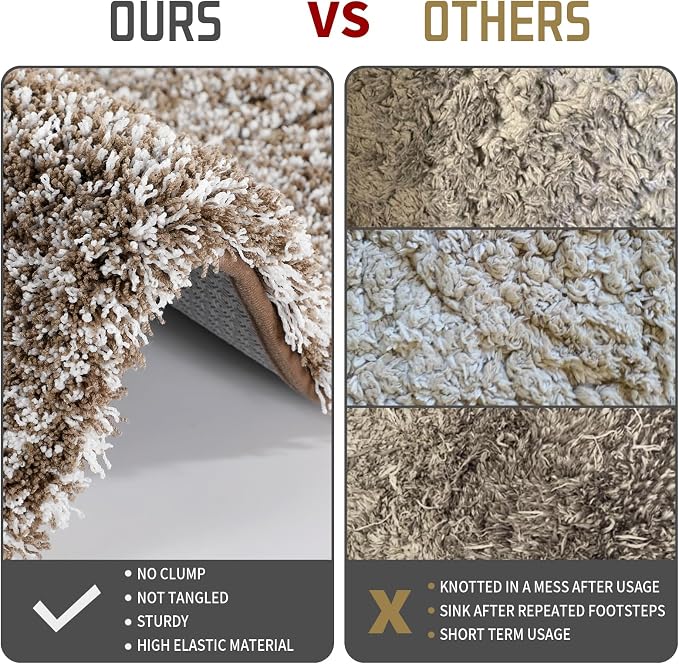 Yimobra Toilet Rugs U Shaped Washable 24X20, Ultra Soft and Water Absorbent Bath Mats, Non Slip Fluffy Shaggy Luxury Microfiber Contour Bath Rugs for Toilet, Dry Quick, Light Brown and White