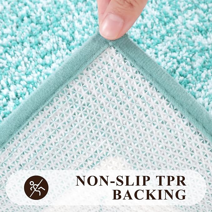 Pauwer Bathroom Rugs Sets 2 Piece, Non Slip Washable Bath Mat, Teal | Soft Plush Microfiber, Super Absorbent Floor Carpet, Quick Dry, Shaggy Shower Rug Runner