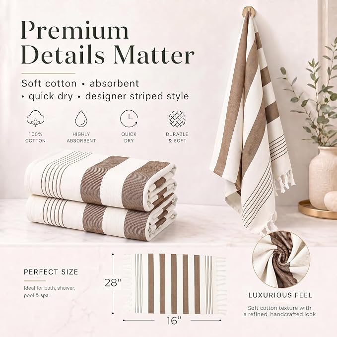 KIBAGA Decorative Hand Towels for Your Bathroom Or Kitchen - Luxurious Set of 2 Soft Boho Cotton Towels are Absorbent, Lightweight & Dry Quickly - Perfect to Elevate Any Bath Decoration at Home