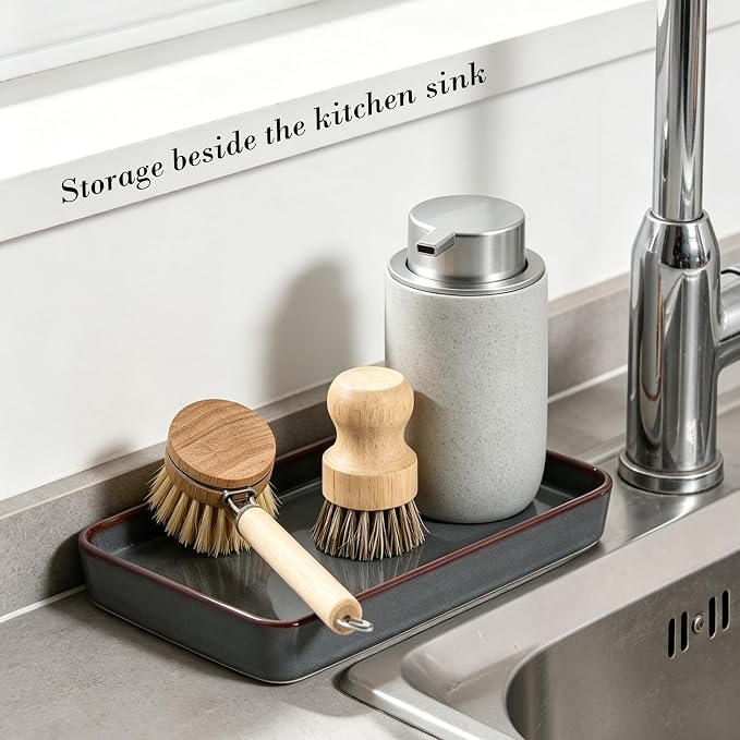 10"×6"×1" Bathroom Vanity Tray for Countertop- Ceramic Decorative Organizer Tray for Dresser Tops, Toilet, Perfume, Sponge Holder Soap Dish Dispenser for Kitchen Counter- Kiln-Transformed Purple