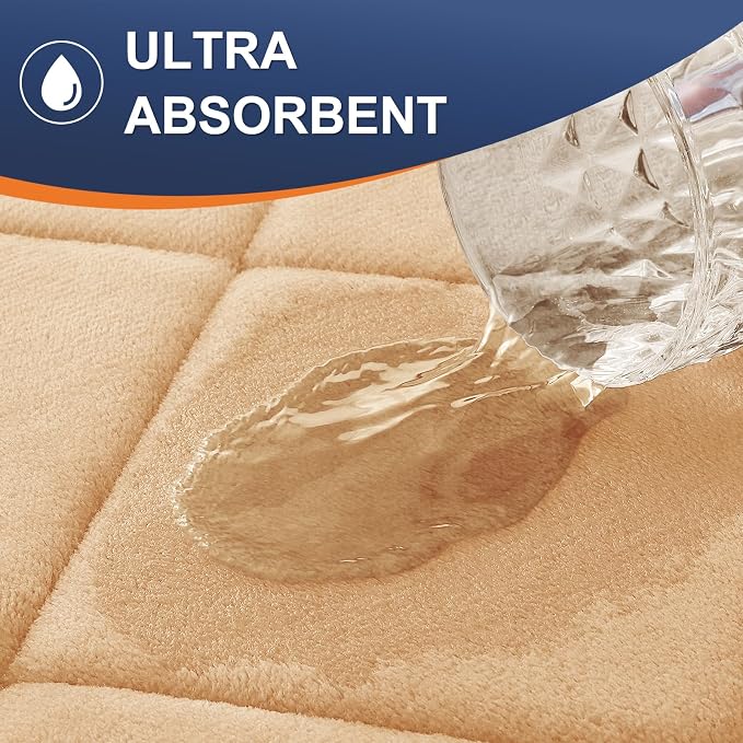OLANLY Memory Foam Toilet Rugs U-Shaped 24x20, Ultra Soft and Absorbent | Beige, Quick Dry Commode Contour Rugs, Machine Washable, Comfortable Bathroom Contour Bath Mats for Toilet Base