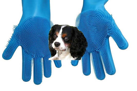 Pet Grooming Gloves - Hair Removal, Massage, and Bathing Shampoo Gloves in Blue