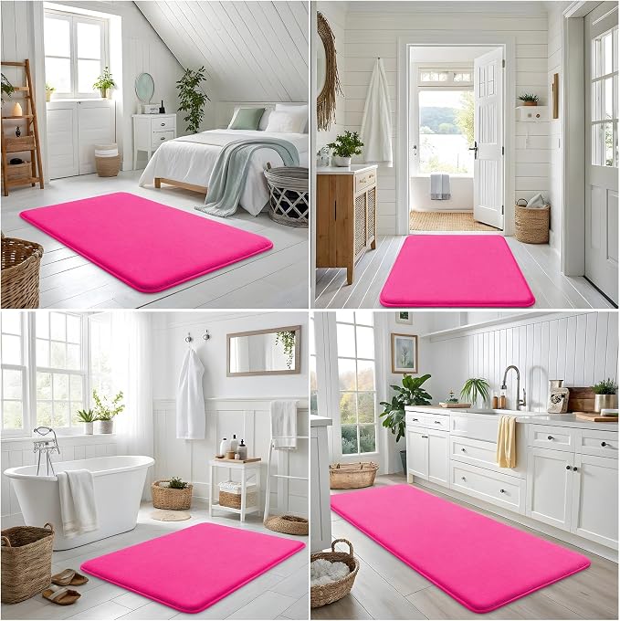 Smiry Memory Foam Bath Mat 24x16, Extra Soft and Absorbent Bathroom Rugs | Deep Pink, Quick Dry Machine Washable Non-Slip Bath Mat for Bathroom Floor, Shower and Tub
