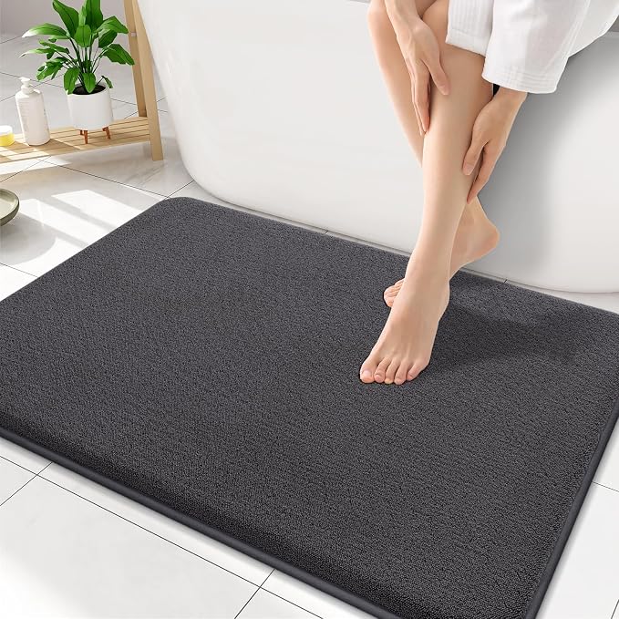 Smiry Memory Foam Bath Mat 34x21, Extra Soft Absorbent Bathroom Rugs | Dary Grey Quick Dry, Machine Washable Bath Mats for Bathroom, Shower, Tub and Home Decor Accessories