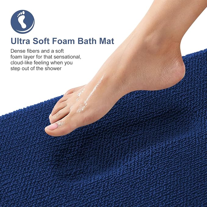 OLANLY Thick Memory Foam Large Bathroom Rug 44x32, Absorbent Bath Mat, Navy | Soft Quick Dry Bath Rugs, Non-Slip Carpet, Machine Washable Mat for Bathroom Floor, Tub and Shower, Home Decor Accessories