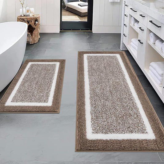 Pauwer Bathroom Rugs Sets 2 Piece, Non Slip Washable Bath Mat, Coffee | Soft Plush Microfiber, Super Absorbent Floor Carpet, Quick Dry, Shaggy Shower Rug Runner