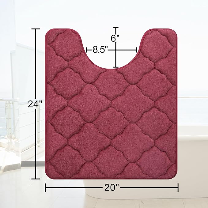 OLANLY Memory Foam Toilet Rugs U-Shaped 24x20, Ultra Soft and Absorbent Bathroom Rugs, Non-Slip, Comfortable, Machine Washable Contour Bath Mat for Toilet Base, Home Decor Accessories, Burgundy | Thick Absorbent Carpet, Non-Slip Backing, Machine Washab...