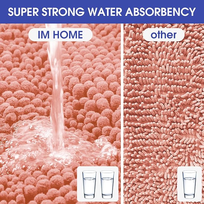 ACCUMTEK Striped Coral Toilet Bathroom Rug Mat 24" x 20" Contour Rug Ultra Soft, Non Slip Chenille Bath Rugs, Absorbent Plush Shaggy Bath Mats for Bathroom, Bedroom, Kitchen, Shower, Tub