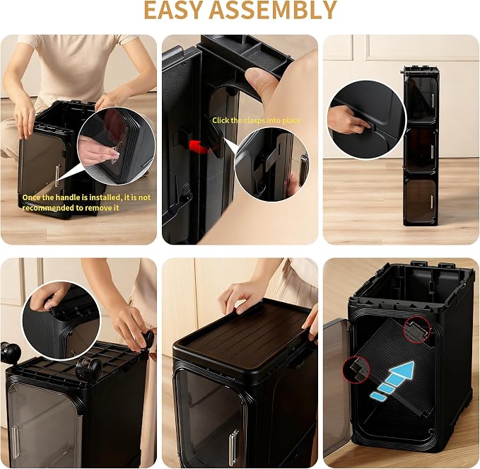 3-Tier Narrow Slim Bathroom Storage Cabinet with Wheels, Black | Tool Free Assembly, Adjustable shelves, Lockable Wheels, Magnetic Clear Door, Fits for Narrow Spaces