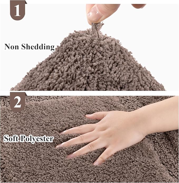 SHACOS Soft Microfiber Bathroom Rugs Set 2 Pieces with Toilet Rug | Absorbent Plush Bath Mat U Shaped Contour Bath Shower Rug, Non Slip Washable Fluffy Bathroom Floor Mats, 32x20+24x20, Coffee