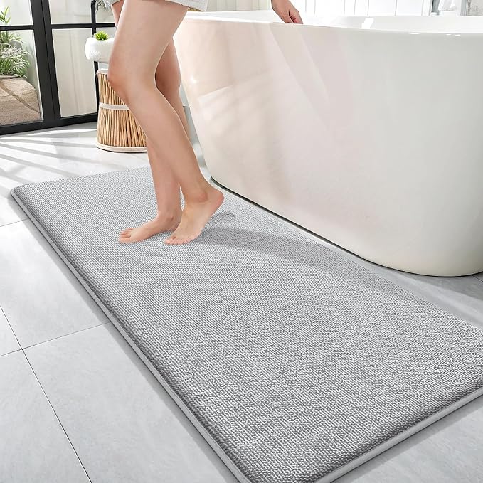 OLANLY Memory Foam Bathroom Runner Rugs 47x17, Long Bath Mats, Light Grey | Soft Quick Dry Bath Rugs, Non-Slip, Absorbent Machine Washable Mat for Bathroom Floor, Tub and Shower, Home Decor Accessories
