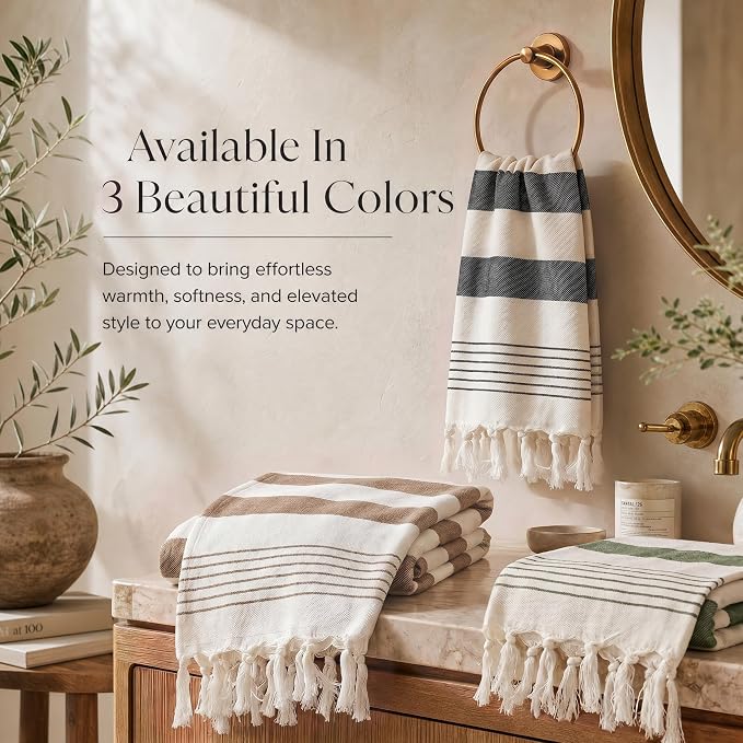 KIBAGA Decorative Hand Towels for Your Bathroom Or Kitchen - Luxurious Set of 2 Soft Boho Cotton Towels are Absorbent, Lightweight & Dry Quickly - Perfect to Elevate Any Bath Decoration at Home
