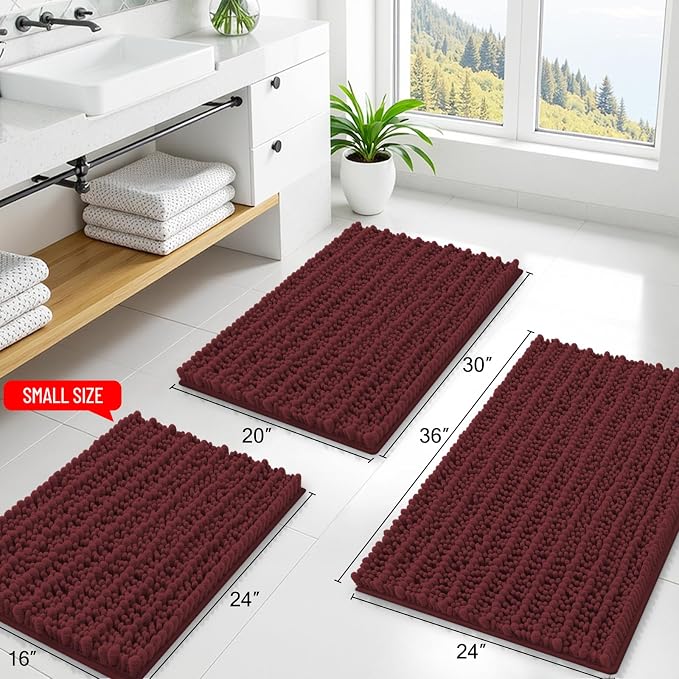Smiry Bathroom Rugs 30X20, Extra Soft Rubber Backing Chenille Bath Mats | Caramel Red Machine Washable Non Slip Quick Dry Bath Mats for Bathroom Floor, Tub, Shower, Home Decor Accessories