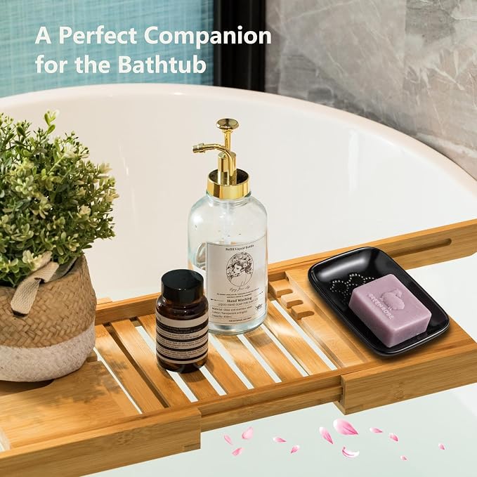 Gomakren Ceramic Soap Dish Bar Soap Holder for Bathroom Kitchen Sink Black | Keeps soap dry & long-lasting, raised scalloped design, non-slip base, easy to clean, versatile tray counter storage & decor