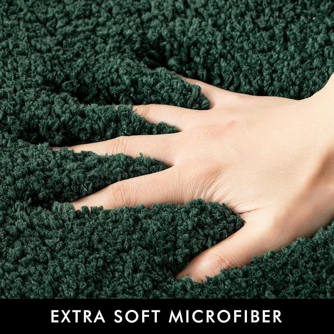 MIULEE Dark Green Bathroom Rugs Set 2 Piece Soft Bath Mats 20x24+16x24 Inch | Absorbent Microfiber Bath Mat and U-Shaped Toilet Rug, Non Slip, Quick Dry, for Bathroom Floor Tub Showers, Machine Washable
