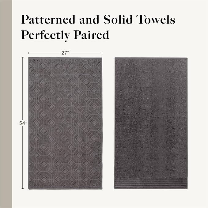 Modern Threads 6 Piece Cotton Bath Towel Set – Ultra Soft 550 GSM Towels – Bathroom Set with Hand Towels and Washcloths – Geometric (Charcoal)