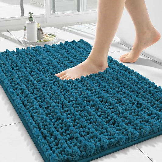 Smiry Bathroom Rugs 24X16, Extra Soft Rubber Backing Chenille Bath Mats | Peacock Blue Machine Washable Non Slip Quick Dry Bath Mats for Bathroom Floor, Tub, Shower, Home Decor Accessories