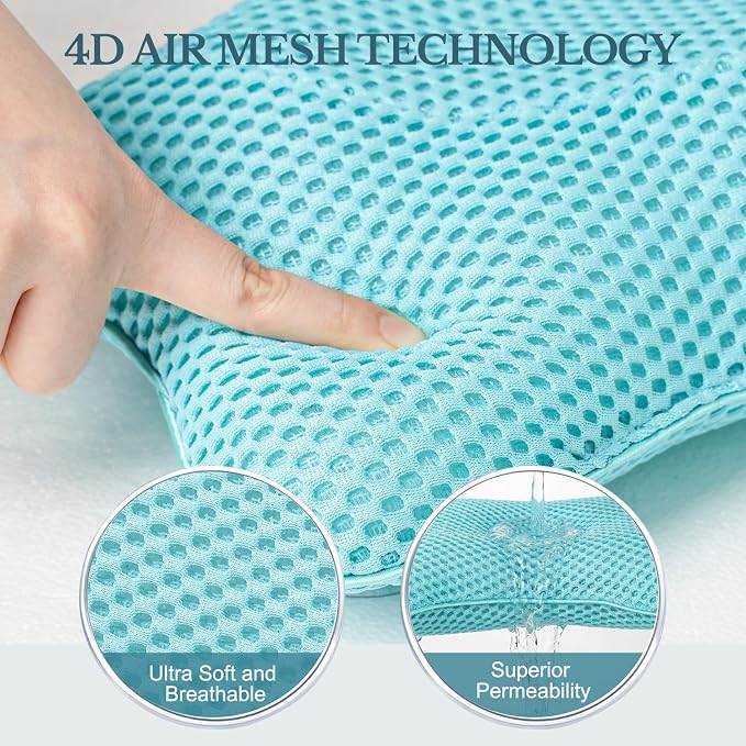 Non Slip Bath Pillow, Luxury Spa Bathtub Head & Neck Rest Support, Permeable Quick Drying Air Mesh Tub Pillow with 4 Large Suction Cups, Fits Any Tubs, Soft and Relaxing-Lake Blue