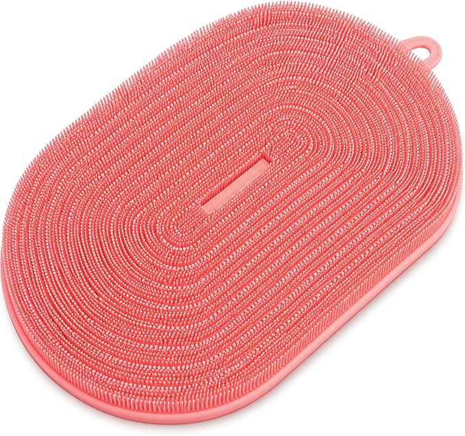21.3" Silicone Foot & Back Scrubber Mat, Non-Slip Suction Cups Pink | Strong Suction Cups, Non-Slip,Large, Silicone, Easy-Clean, Hangable