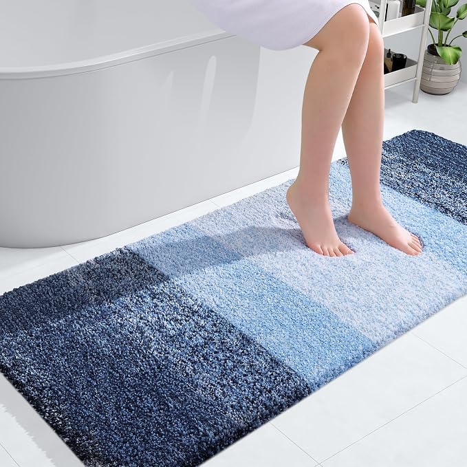 OLANLY Bathroom Runner Rug 54x24, Extra Soft Absorbent Microfiber Bath Rugs | Navy, Non-Slip Quick-Drying Rubber Backing, Machine Washable Long Bath Mat for Floor, Tub and Shower, Home Decor Accessories