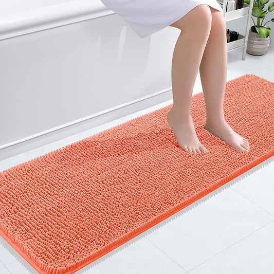 OLANLY Bathroom Runner Rugs 59x20, Extra Soft Absorbent Chenille Bath Rugs | Coral, Quick-Drying Rubber Backing, Machine Washable Long Bath Mat for Bathroom Floor, Tub and Shower, Home Decor Accessories