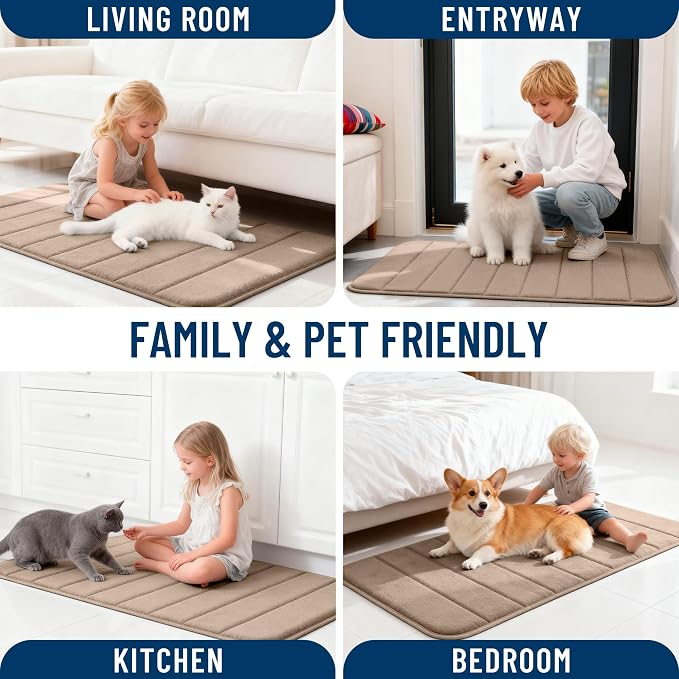 OLANLY Memory Foam Large Bath Mat 44x32, Super Soft Absorbent Bathroom Rugs | Tan, Quick Dry Bath Rug, Machine Washable Shower Floor Mats, Bathmat Carpet for Bathroom Floor, Tub and Shower
