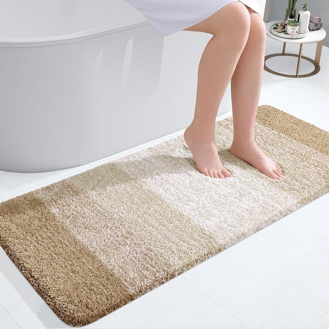 OLANLY Bathroom Runner Rug 44x20, Extra Soft Absorbent Microfiber Bath Rugs | Tan, Non-Slip Quick-Drying Rubber Backing, Machine Washable Long Bath Mat for Floor, Tub and Shower, Home Decor Accessories