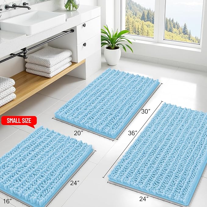 Smiry Bathroom Rugs 30X20, Extra Soft Rubber Backing Chenille Bath Mats | Sky Blue Machine Washable Non Slip Quick Dry Bath Mats for Bathroom Floor, Tub, Shower, Home Decor Accessories