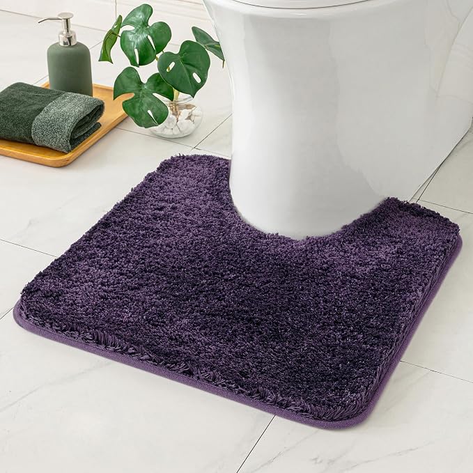 MIULEE Dark Purple Bathroom Rugs Set 2 Piece Soft Bath Mats 20x20+20x32 in | Absorbent Microfiber Bath Mat and U-Shaped Toilet Rug, Non Slip, Quick Dry, for Bathroom Floor Tub Showers, Machine Washable