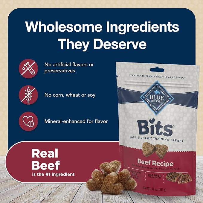Blue Buffalo Bits Beef Training Treats, 11 oz | Real Beef First, DHA for Cognitive Development, No Chicken By-Product Meals, Free from Red Dye 40