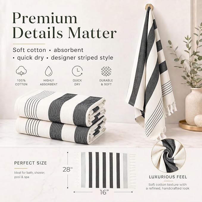 KIBAGA Decorative Hand Towels for Your Bathroom Or Kitchen - Luxurious Set of 2 Soft Boho Cotton Towels are Absorbent, Lightweight & Dry Quickly - Perfect to Elevate Any Bath Decoration at Home