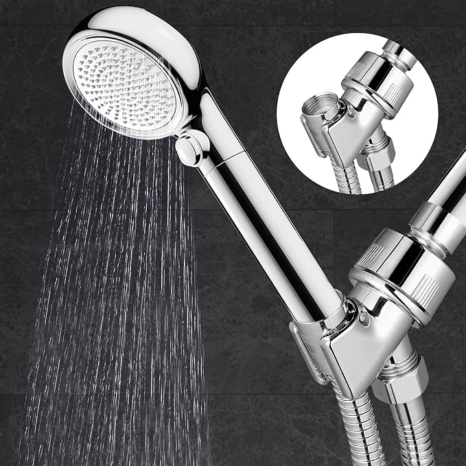 Chrome Shower Head Holder & Mount, Stainless Steel Hose, Handheld Shower Arm, Flexible Showerhead Replacement