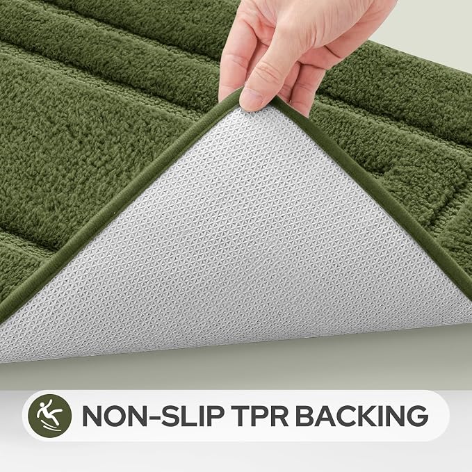 HOMEIDEAS Olive Green Bathroom Rugs Set of 3, Non Slip Bath Runners | Super Absorbent, Plush Microfiber, Machine Washable, Stain Resistant, Easy Care, Perfect for Modern Bathroom Decor