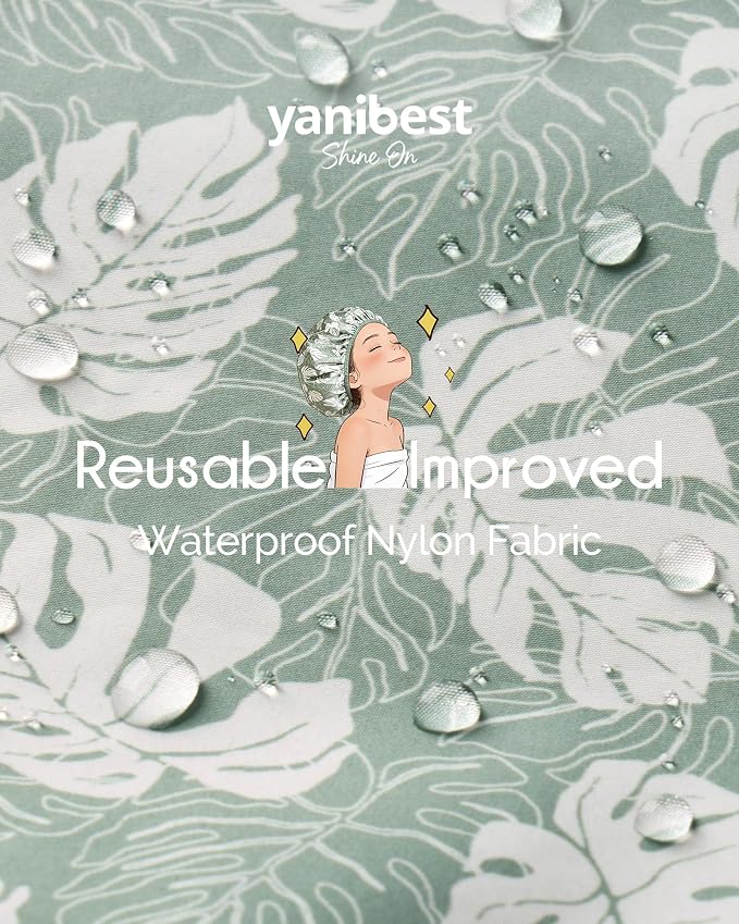 Yanibest Frizz Free Satin Lined Shower Cap with Soft Elastic Band | Frizz Free & Large Durable Bath Cap with Soft Elastic Band, Luxury Hair Protection Caps, Nylon Shower Hair Cap