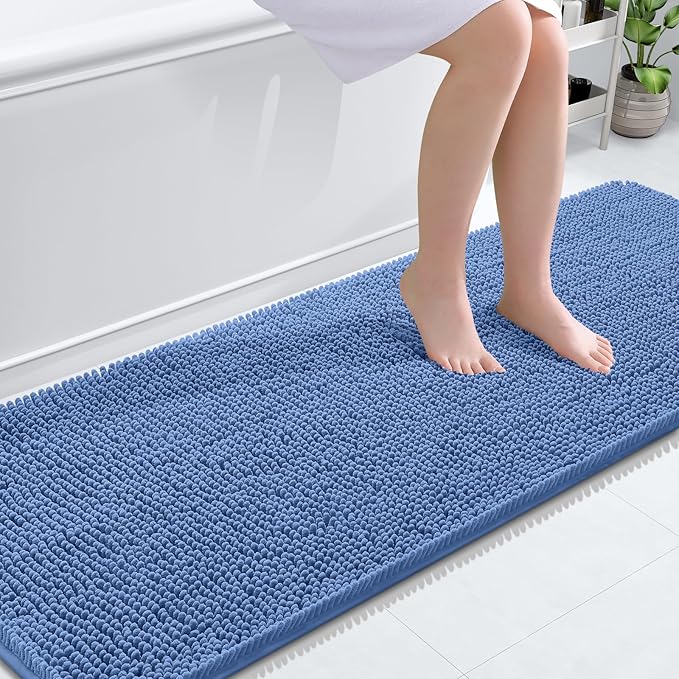 OLANLY Bathroom Runner Rugs 70x24, Extra Soft Absorbent Chenille Bath Rugs | Cornflower Blue, Quick-Drying Rubber Backing, Machine Washable Long Bath Mat for Bathroom Floor, Tub and Shower, Home Decor