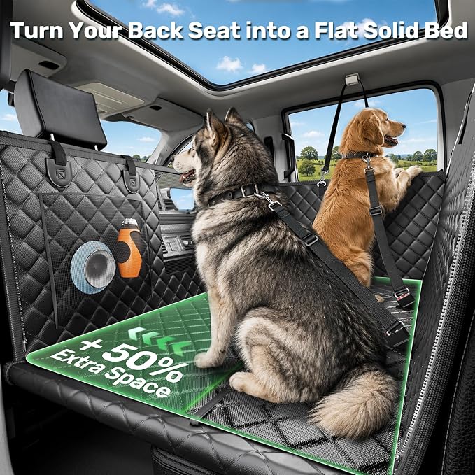 Zanch Large Dog car seat Cover, Hard Bottom Back seat Extender, L | 450 lb Hard Bottom Support, Back Seat Extender, Waterproof, Scratchproof, Fits Cars, SUVs & Trucks, For Multiple Large Dogs
