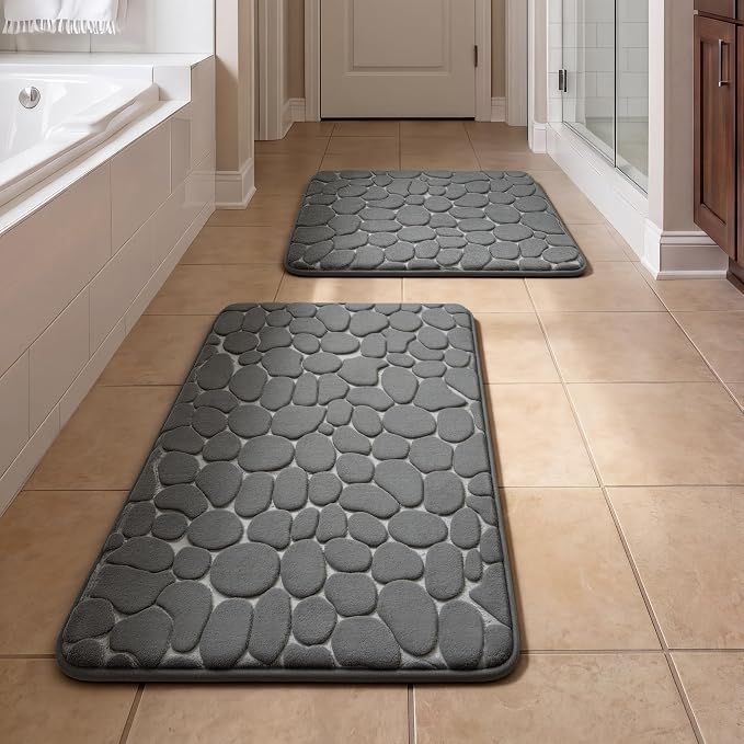 YIHOUSE Bathroom Rugs Mat Set, Memory Foam Bath Mat 2 Piece Dark Grey | 17x24&20x32, Non Slip, Water Absorbent, Washable, Bath Mat For Bathroom, Sink and Toilet