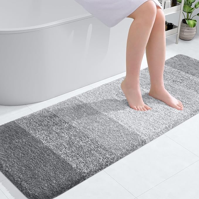 OLANLY Bathroom Runner Rug 59x20, Extra Soft Absorbent Microfiber Bath Rugs | Light Grey, Non-Slip Quick-Drying Rubber Backing, Washable Long Bath Mat for Floor, Tub and Shower, Home Decor