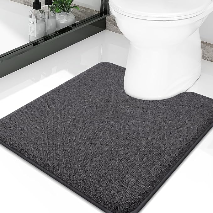 Smiry Memory Foam Toilet Rugs U Shaped 20x20, Extra Soft Bath Mat | Dary Grey Quick Dry, Machine Washable Bath Mats for Bathroom, Shower, Tub and Home Decor Accessories