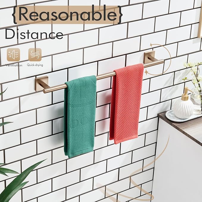 KOKOSIRI Bathroom Towel Bar Bath Towel Holders for Toilet Kitchen Cabinet Wall Mount 24 Inch Champagne Bronze Stainless Steel B4005CPG-L24