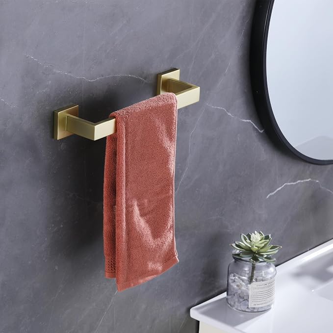 LANC 16-Inche Gold Towel Bars for Bathroom Wall Mounted Total-18 Brushed Gold Bath Towel Racks Stainless Steel Towel Rods for Kitchen Bathroom Hand Towel Holder Towel Hanger, A8804BG-4P1