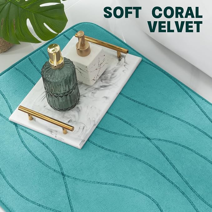 Bathroom Rugs Set 5 Piece, Memory Foam Bath Mat Teal | Ultra Soft, Absorbent, Non-Slip, Machine Washable, for Bathroom, Sink and Toilet