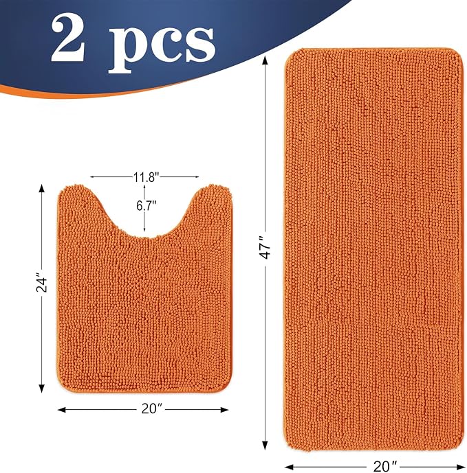 OLANLY Chenille Bathroom Rugs Mats Sets 2 Piece, 47"x20"+24"x20", Clay | Soft Absorbent Bath Mat and U-Shaped Contour Toilet Rug Set, Quick Dry, Machine Washable Bath Carpet, Home Decor Accessories