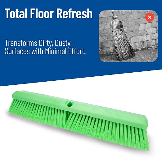 SPARTA Omni Sweep Plastic Push Broom Head, Heavy Duty, Industrial Broom With Color Code System For Outdoor, Indoor, Garage, Concrete, Patio, Kitchen, Bathroom, 18 Inches, Lime
