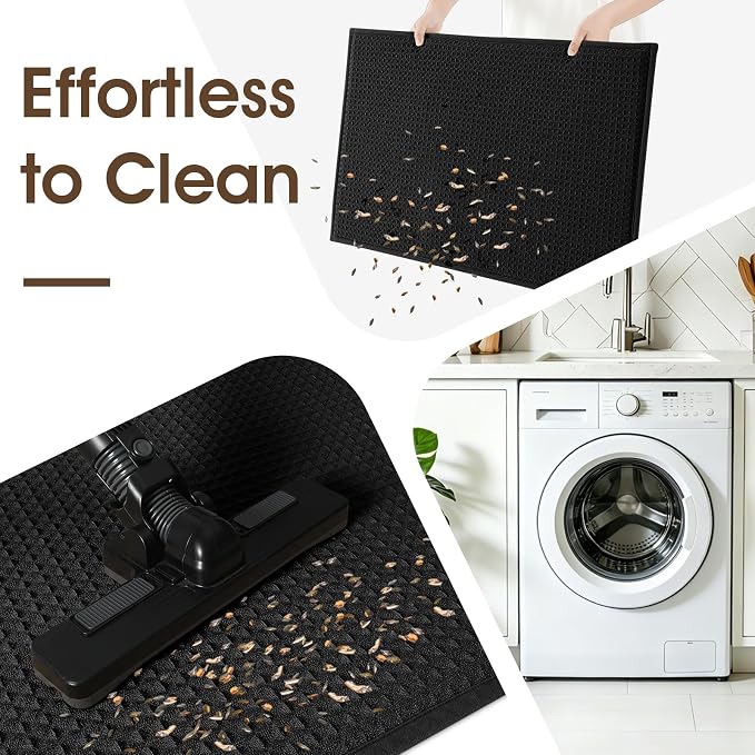 ACCUMTEK Memory Foam Bath Mat Set 3 Piece, Ultra Soft Absorbent Waffle Bathroom Rugs, Super Non-Slip PVC Backing Bath Rug Quick Dry, Machine Washable Rug for Tub, Shower, Home Decor Accessory, Black