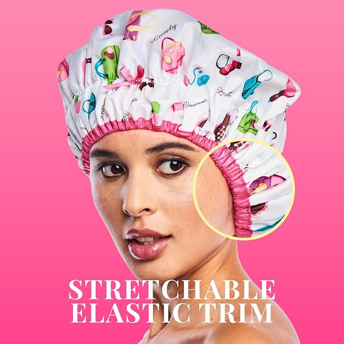 Betty Dain Fashionista Reusable Shower Cap, Diva, Lined | Oversized Waterproof Lined Bath Cap for All Hair Lengths, Elastic Stretch Hem Hair Hat