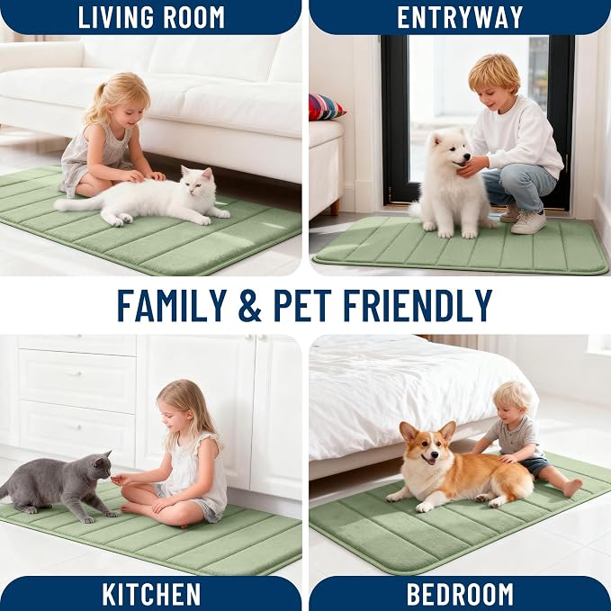 OLANLY Memory Foam Large Bath Mat 59x34, Super Soft Absorbent Bathroom Rugs | Sage Green, Quick Dry Bath Rug, Machine Washable Shower Floor Mats, Bathmat Carpet for Bathroom Floor, Tub and Shower