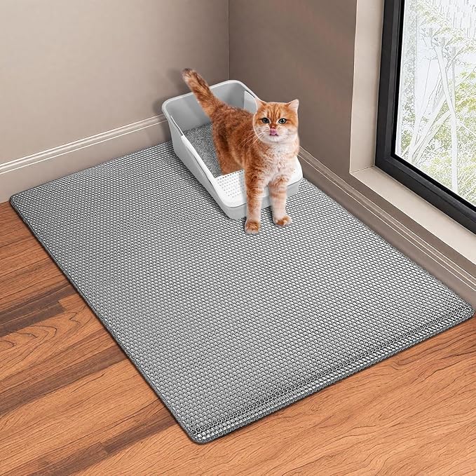 GRELY 2 Layer Cat Litter Mat, 25x16 Inch Litter Trapping Mat for Cats | 25x16 inch 2-layer litter trapping mat, non-slip, waterproof & urine proof, collapsible for easy cleaning.