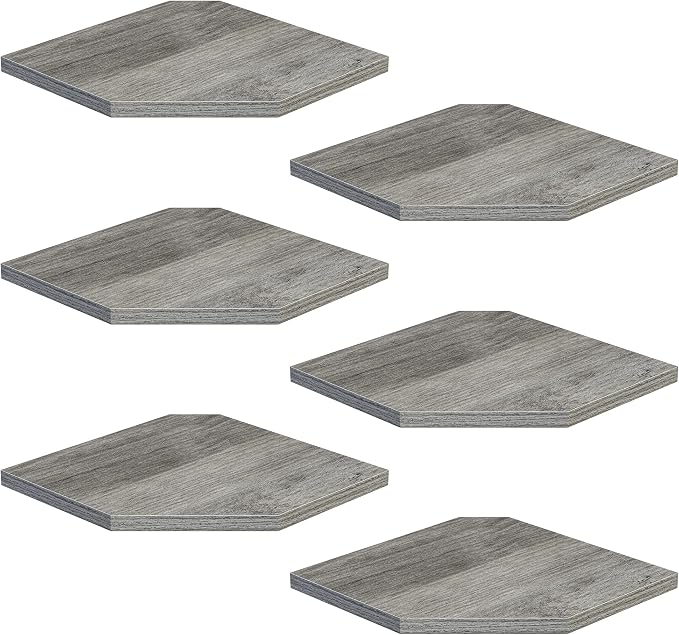 Fun Memories Corner Shelf Wall Mount, Floating Corner Shelves, Set of 6 Corner Wall Shelf Organizer, Rustic Wood Wall Storage Display Shelves for Living Room Bedroom Bathroom Kitchen, Rustic Grey